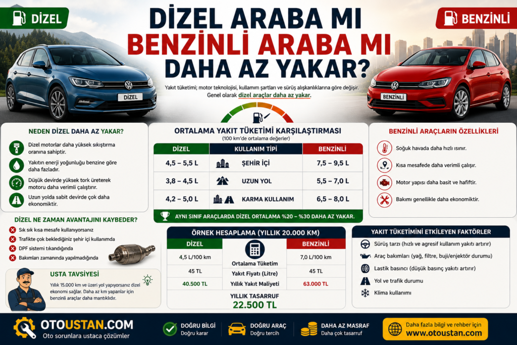 Dizel mi benzinli mi daha az yakar? Şehir içi ve uzun yol yakıt tüketimi karşılaştırması (infografik)